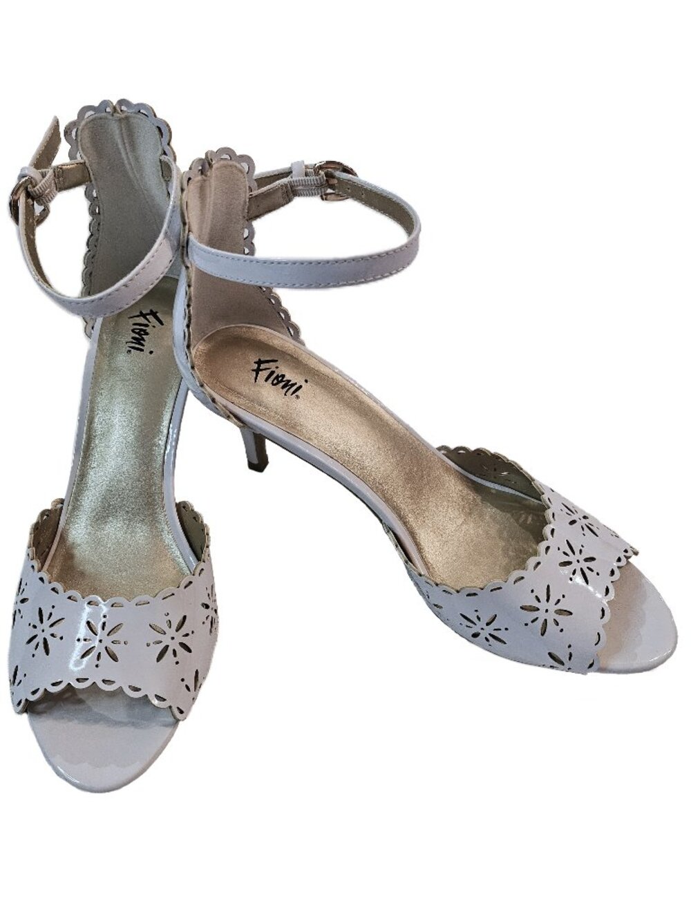 FIORI White Laser-Cut Ankle Strap Open-Toe Heels Size 7.5